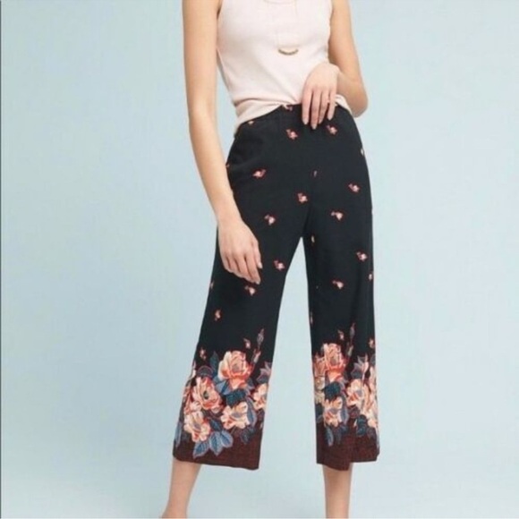 Ett:TWA by Anthropologie black floral wide leg high rise pull on pant - Picture 2 of 6